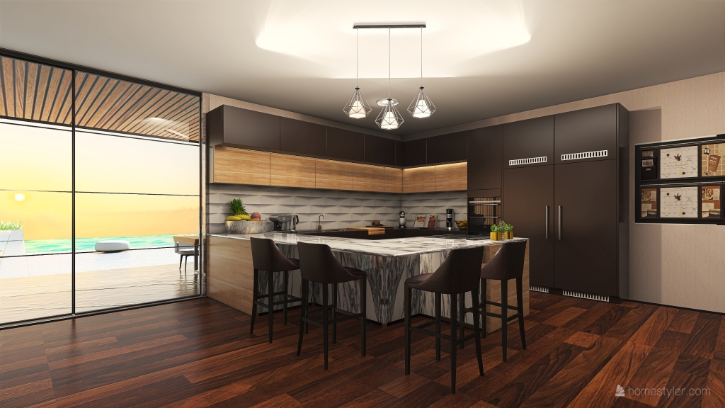 Contemporary ColdTones Living and Dining Room 3d design renderings