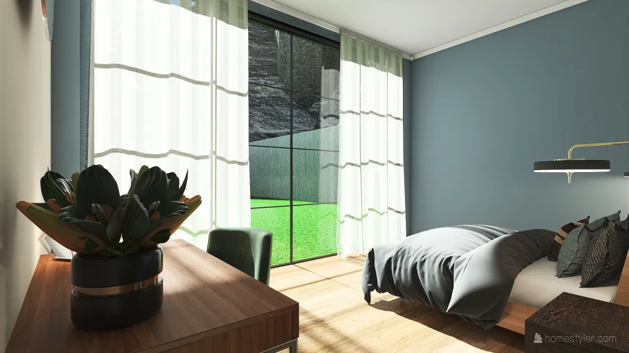 Contemporary ColdTones SecondBedroom 3d design renderings