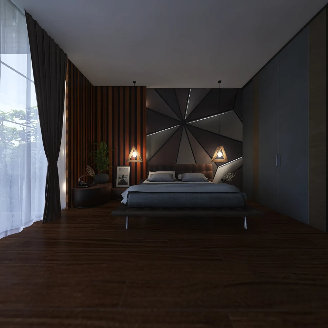Contemporary ColdTones MasterBedroom 3d design renderings