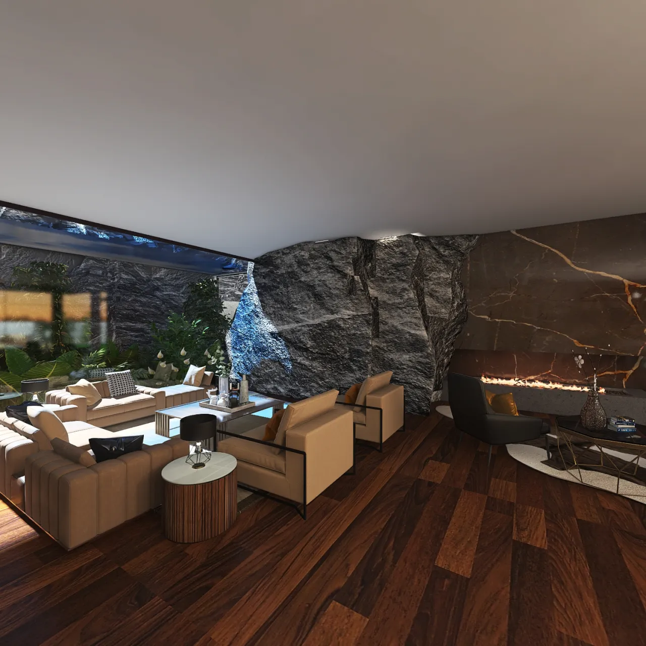 Contemporary ColdTones LivingDiningRoom 3d design renderings