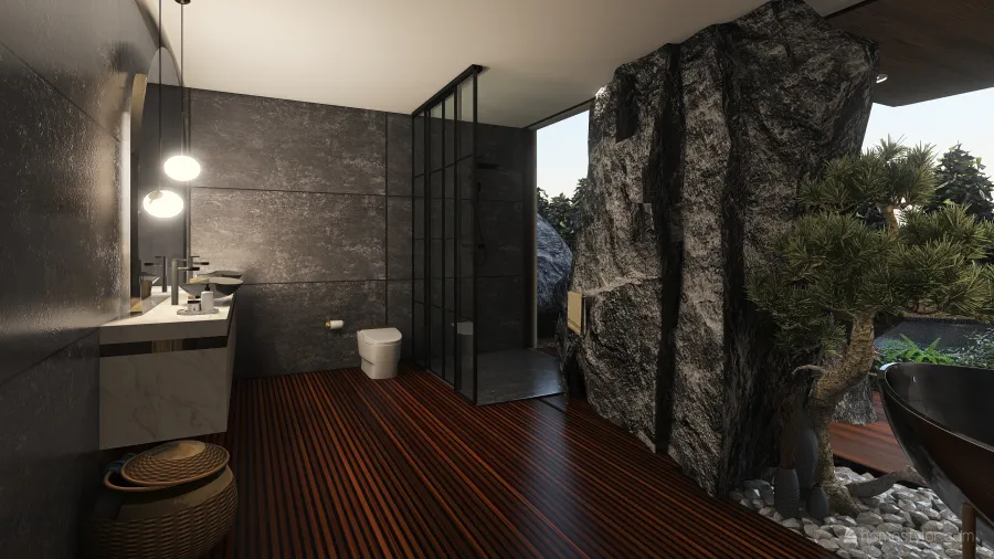 Contemporary ColdTones Master Bathroom 3d design renderings