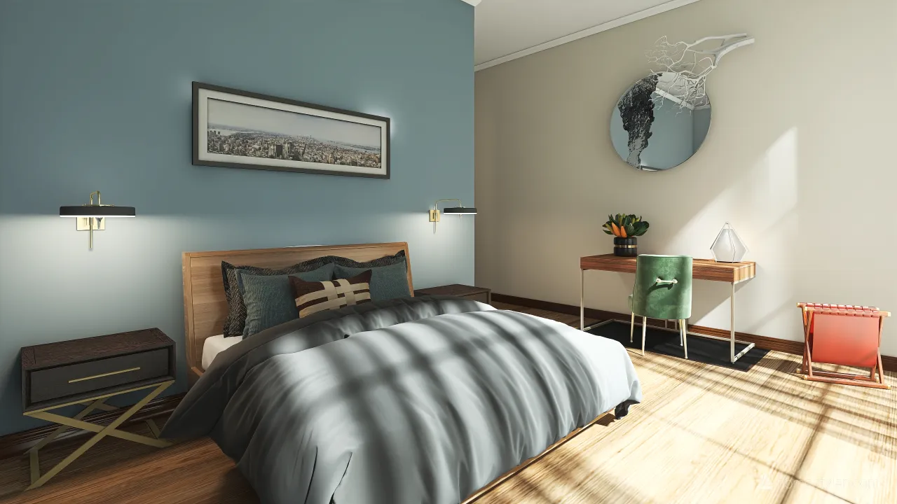 Contemporary ColdTones SecondBedroom 3d design renderings