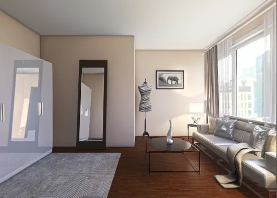 Minimalist Contemporary Hotel Living Room + Bedroom Design Rendering