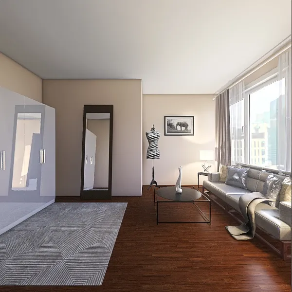 Minimalist Contemporary Hotel Living Room + Bedroom 3d design renderings