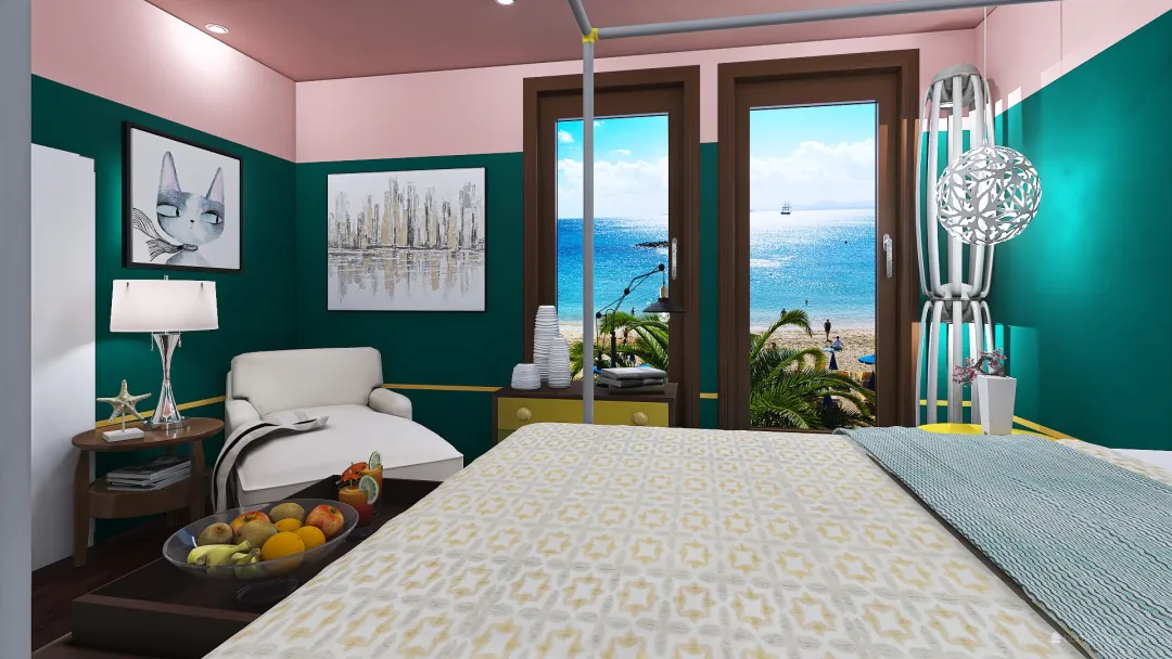 Dormitorio con dosel. 3d design renderings