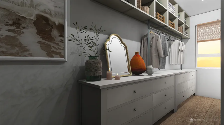 Rustic Farmhouse Scandinavian White WoodTones Grey Master Bedroom 3d design renderings