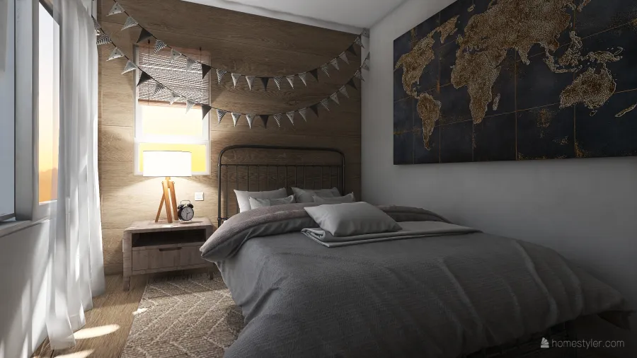 Rustic Farmhouse Scandinavian White WoodTones Grey Bedroom2 3d design renderings