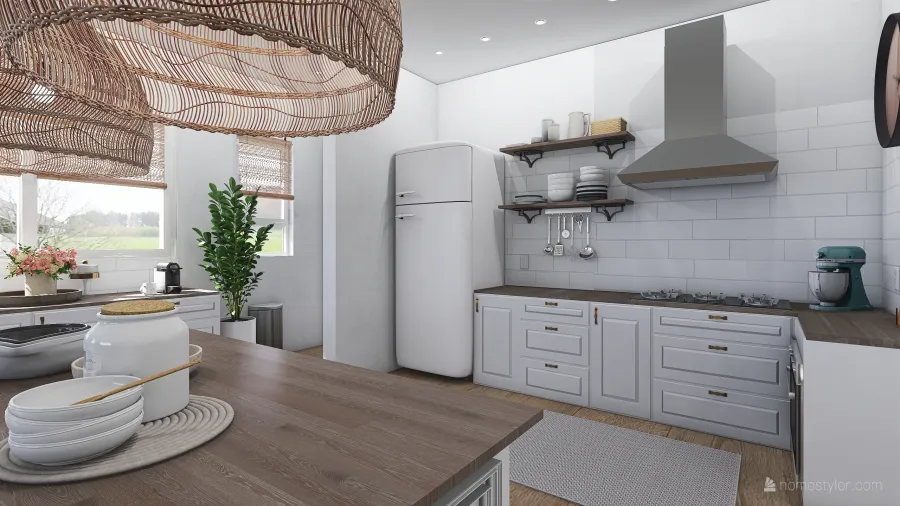 Rustic Farmhouse Scandinavian White WoodTones Grey Kitchen 3d design renderings