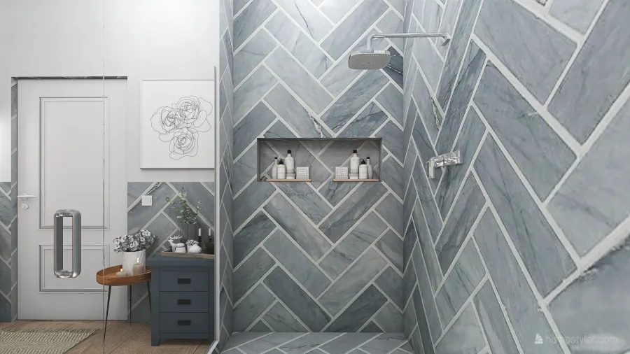 Rustic Farmhouse Scandinavian White WoodTones Grey Bathroom1 3d design renderings